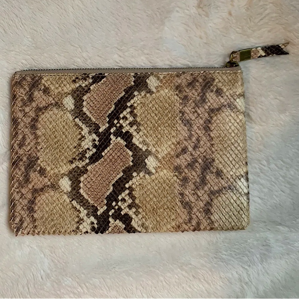 NWT Madewell Clutch Pouch Zip Handbag Leather Snake Embossed